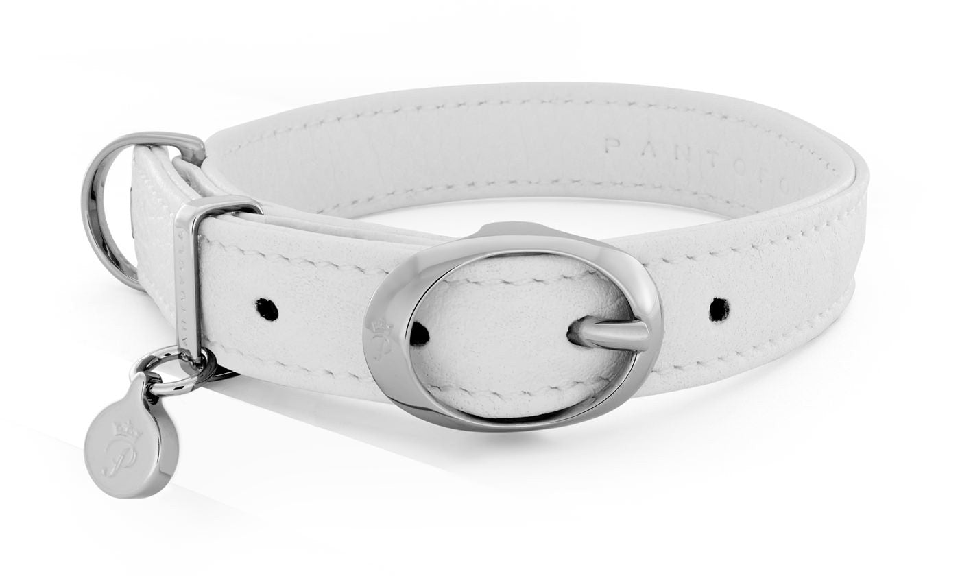 Pantofola Italian luxury leather dog collar in Neve, Small