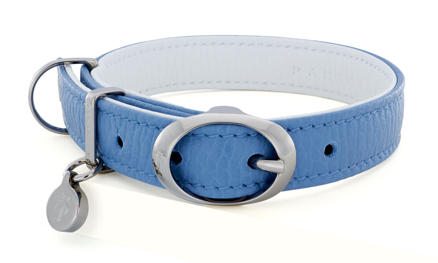 Pantofola Italian luxury leather dog collar in Cielo / Neve, Small