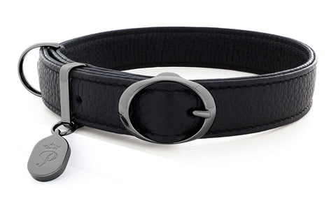 Pantofola Italian luxury leather dog collar in Carbone, Medium