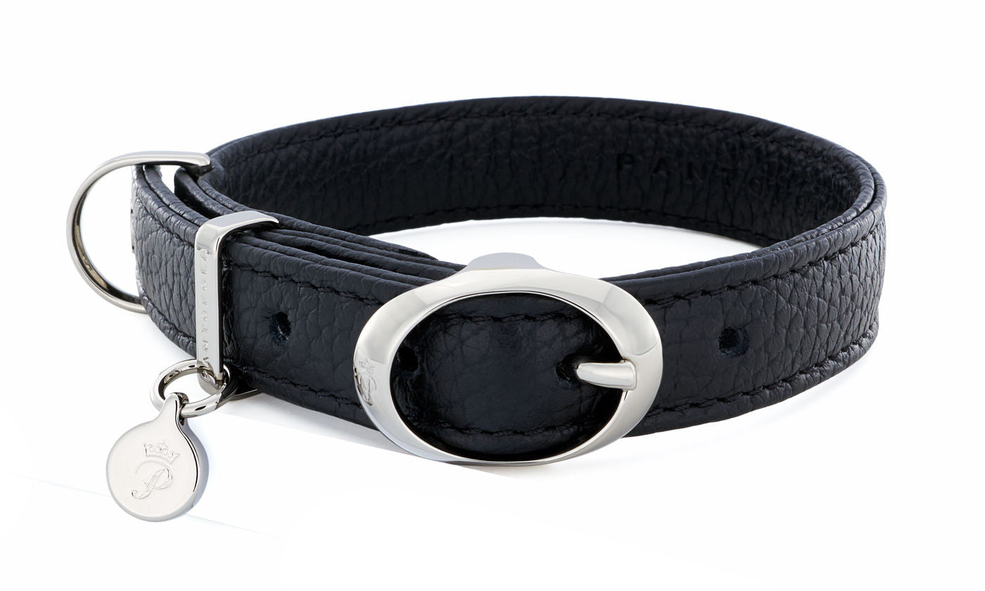 Pantofola Italian luxury leather dog collar in Liquirizia, Small