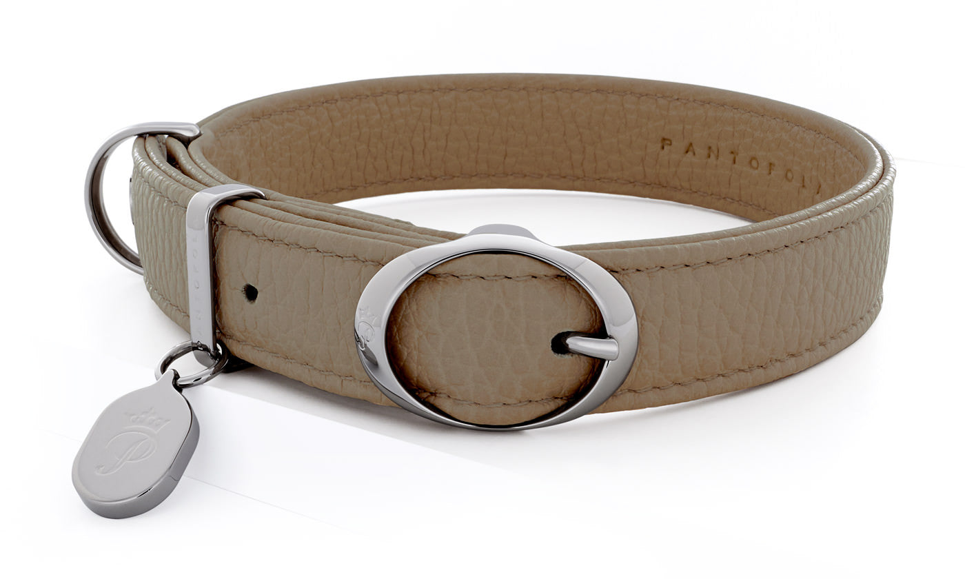 Pantofola Italian luxury leather dog collar in Tartufo, Medium