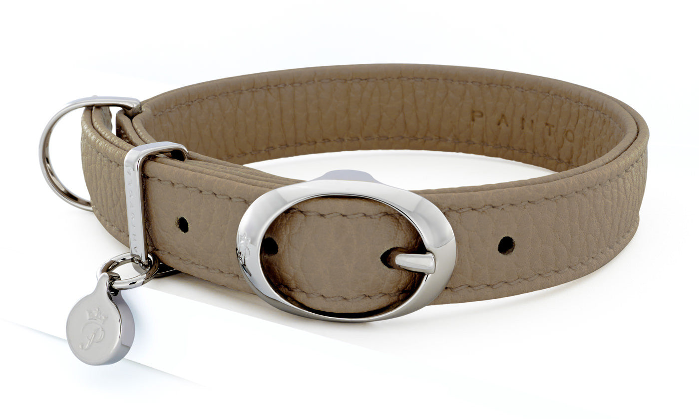 Pantofola Italian luxury leather dog collar in Tartufo, Small