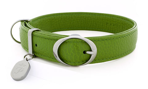 Pantofola Italian luxury leather dog collar in Pistacchio, Medium