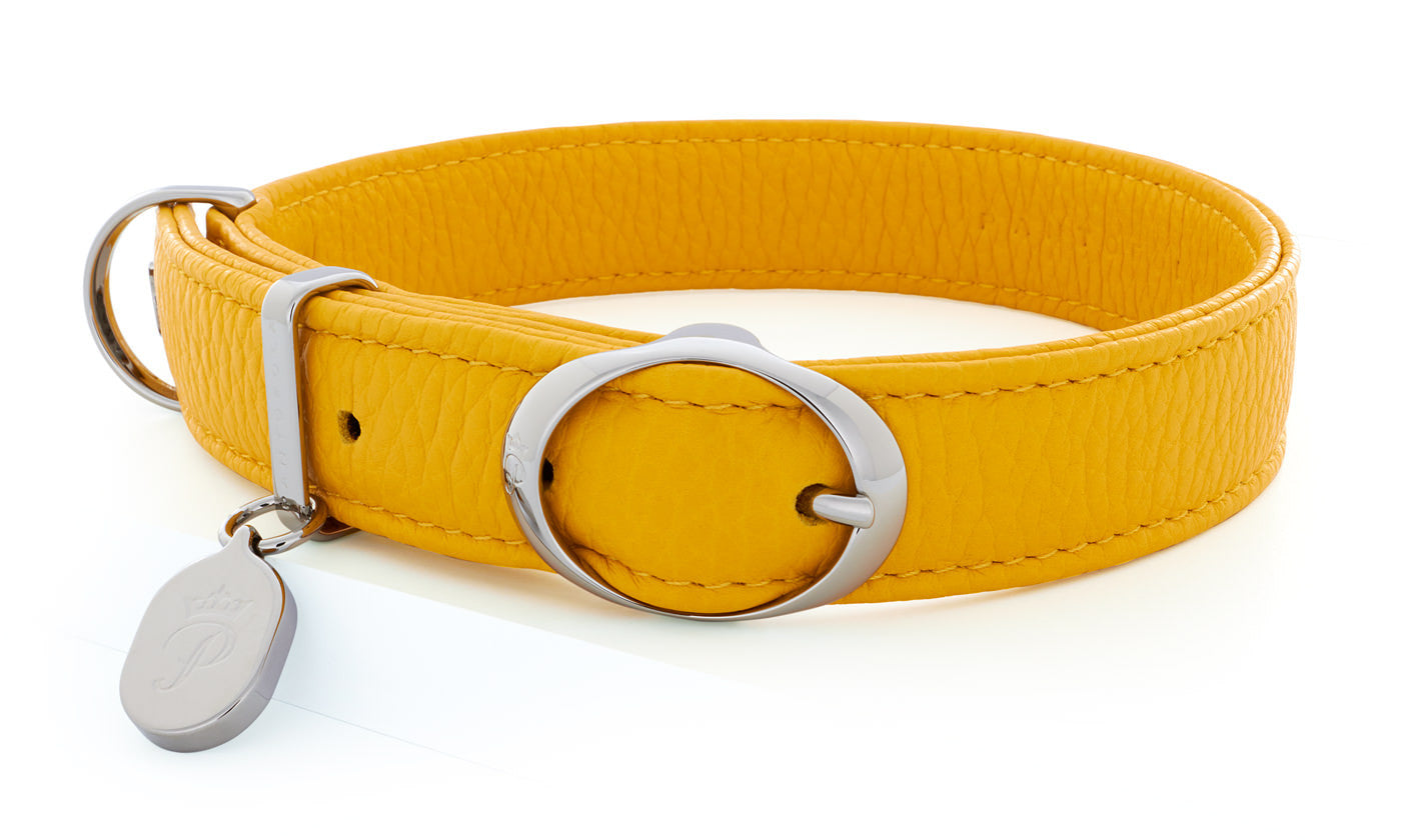 Pantofola Italian luxury leather dog collar in Limone, Medium