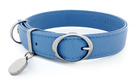 Pantofola Italian luxury leather dog collar in Cielo, Medium