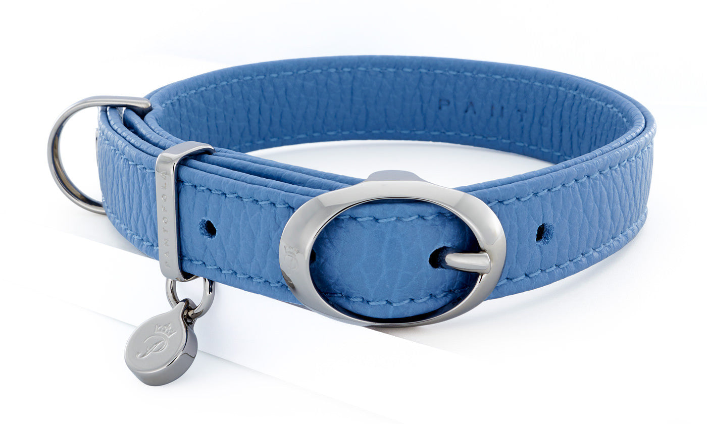 Pantofola Italian luxury leather dog collar in Cielo, Small