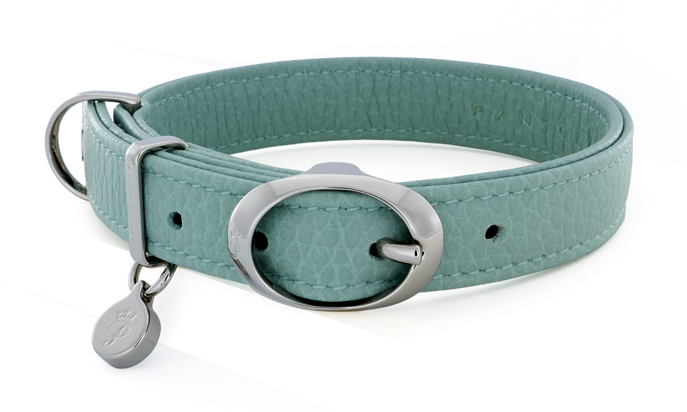 Pantofola Italian luxury leather dog collar in Celeste, Small