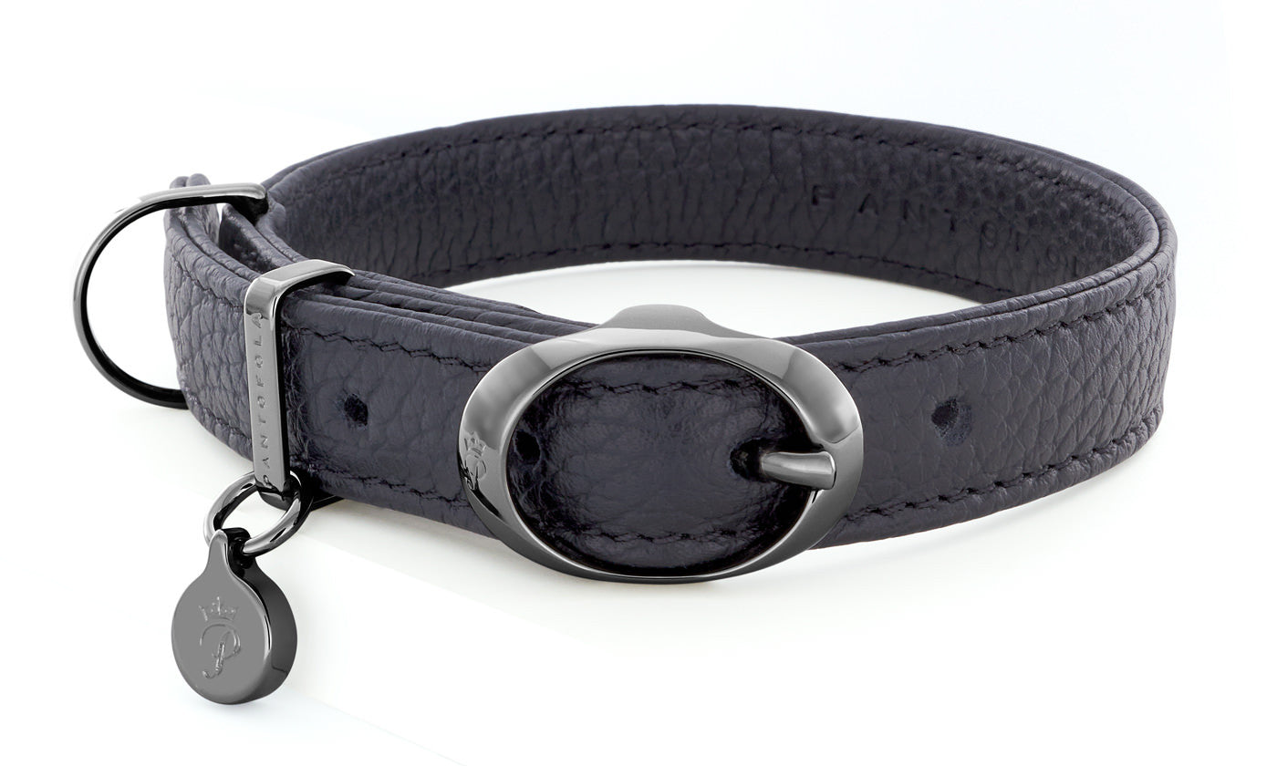 Pantofola Italian luxury leather dog collar in Cenere, Small